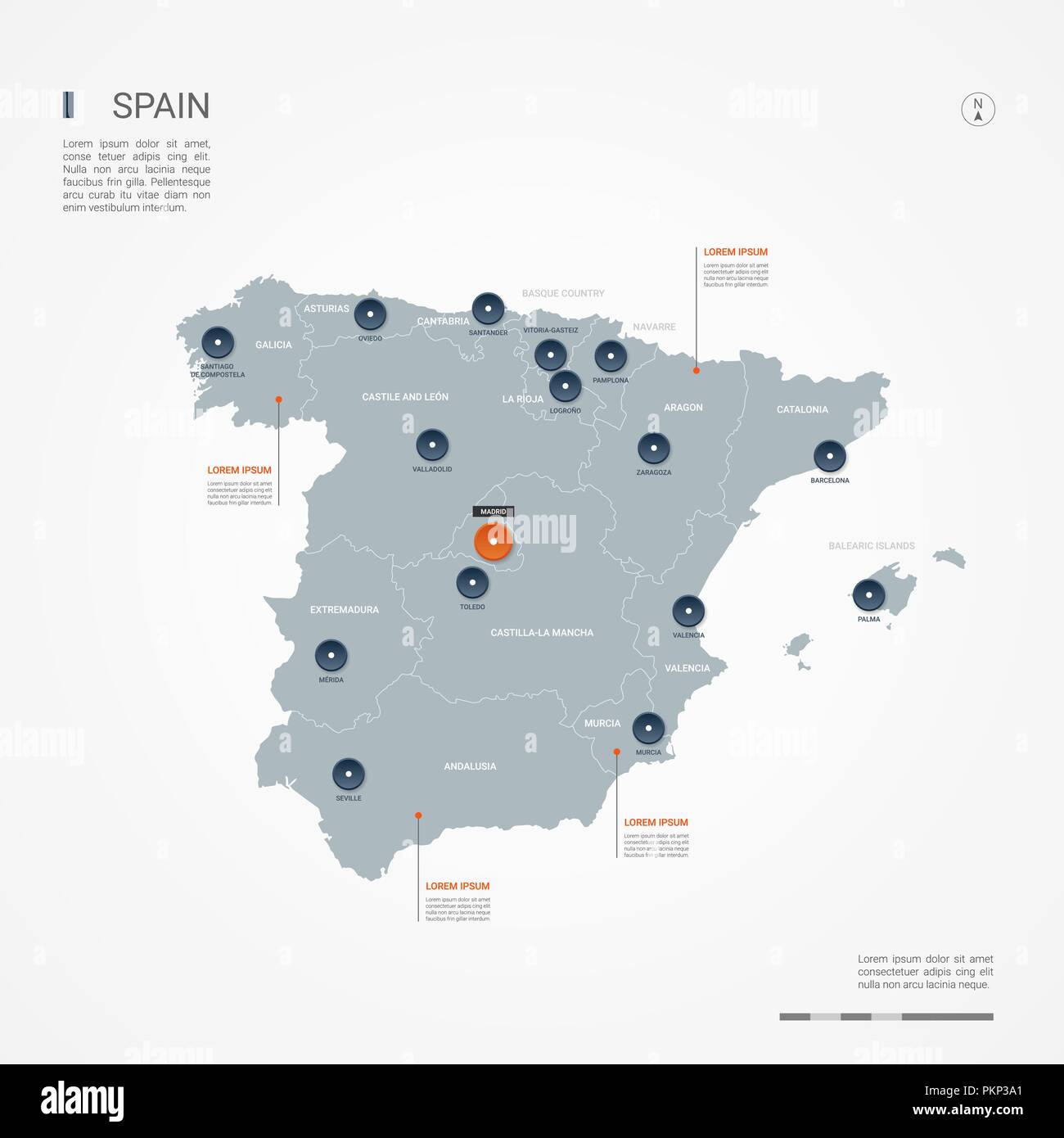 La Carte D Espagne Avec Des Frontieres Des Villes Des Capitaux Et Des Divisions Administratives Infographie Carte Vectorielle Couches Modifiables Clairement Etiquetes Image Vectorielle Stock Alamy