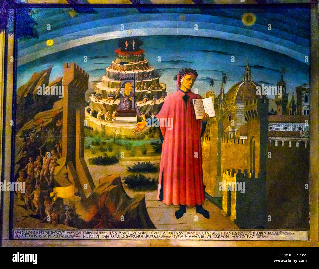 Domenico di Michelino Dante Divine Comédie Peindre la Cathédrale de Duomo Santa Maria del Fiore Florence Italie église. Peinture réalisée à 1465 Banque D'Images