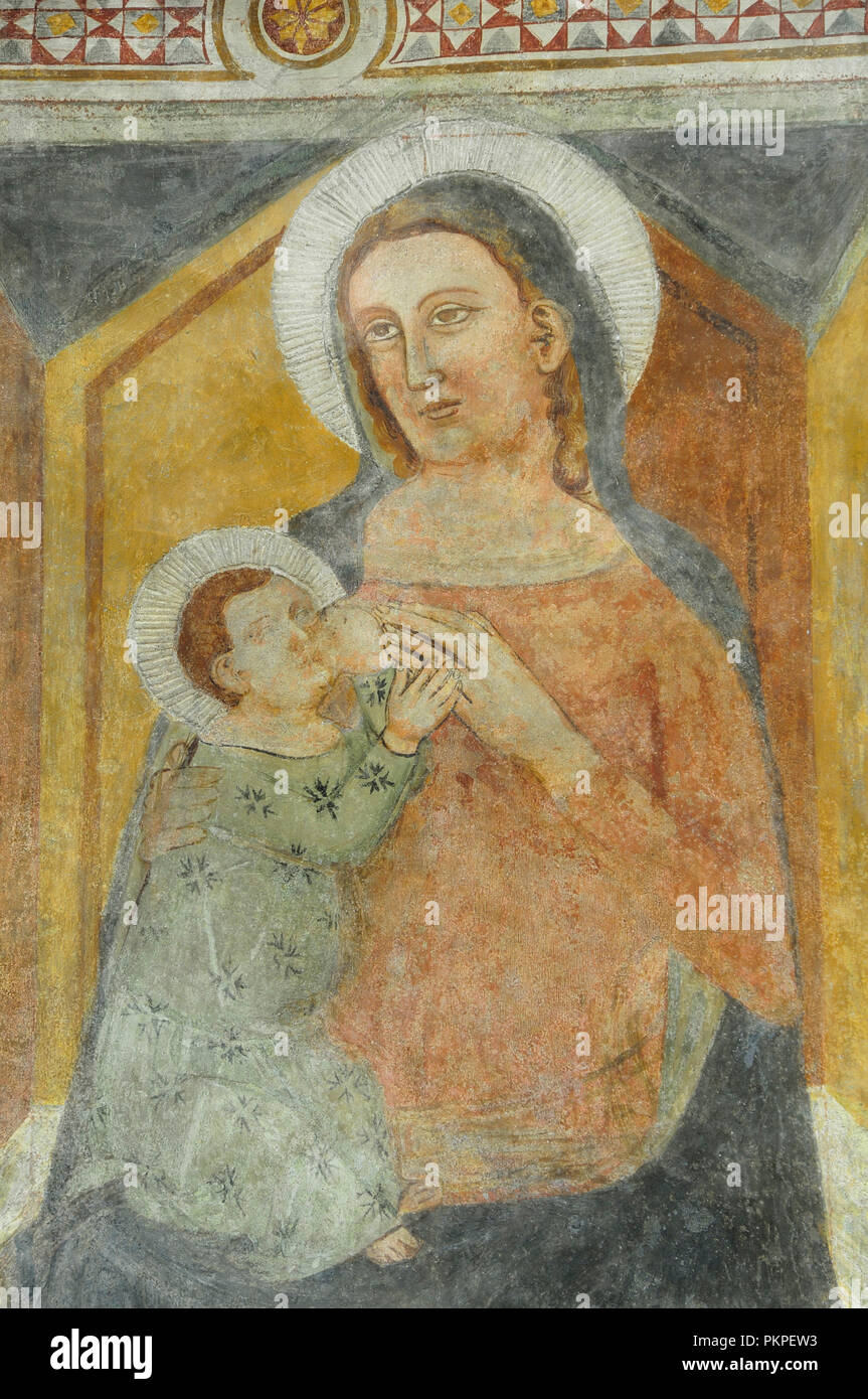 Italie, Vénétie, le lac de Garde, Lasize, Madonna & Christ,fresque de l'église San Nicolo. Banque D'Images