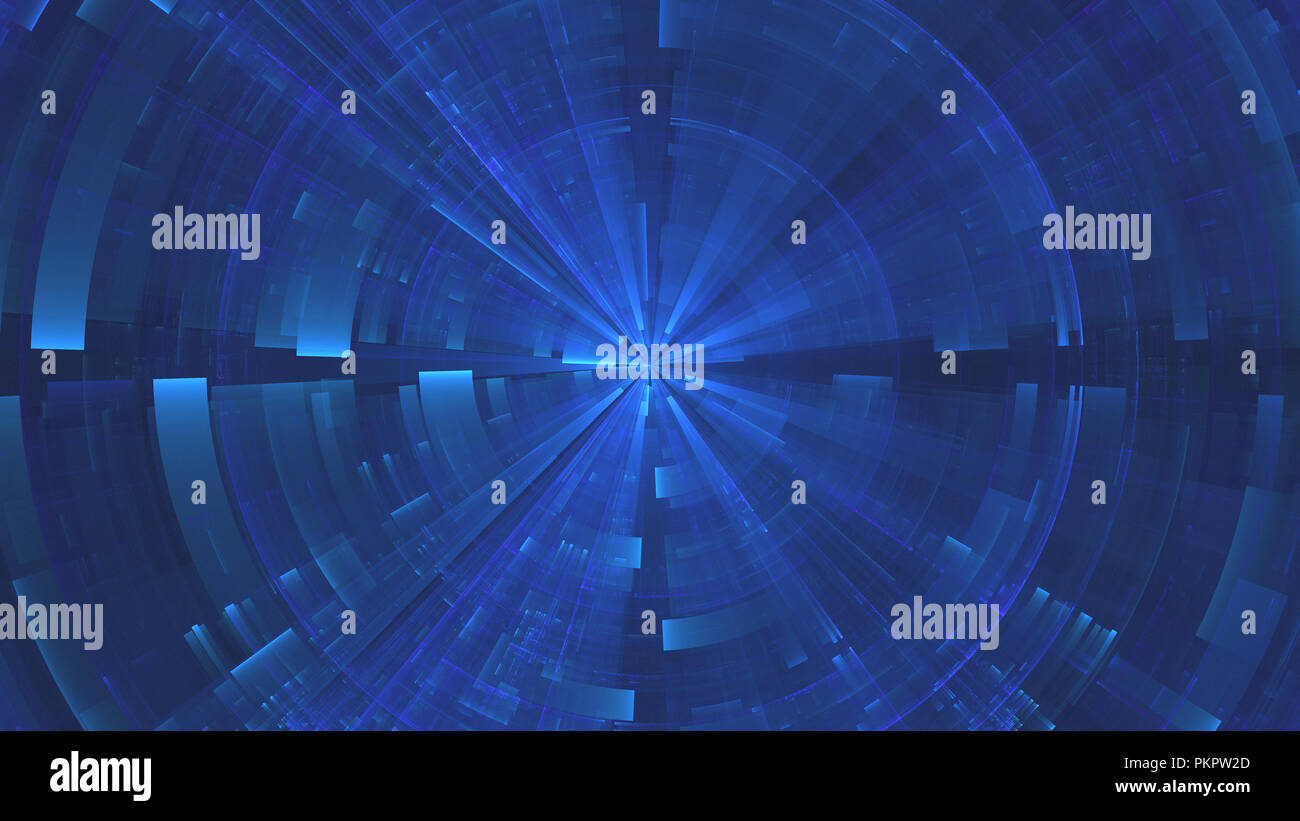 Abstract creative blue fractal technologique avec les milieux traversés. Banque D'Images