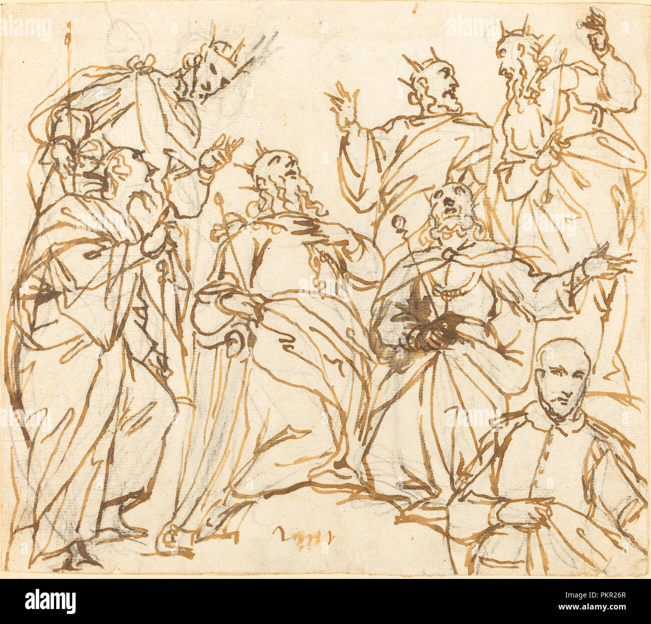 David et les Patriarches avec un donateur. En date du : ch. 1613. Fiche technique : Dimensions : 18,1 x 20,5 cm (7 1/8 x 8 1/16 in.) mont : 23,2 x 26,2 cm (10 1/8 x 9 5/16 in.). Médium : plume et encre brune sur mine de plomb sur papier vergé. Musée : National Gallery of Art, Washington DC. Auteur : Giovanni Battista Maganza II. Banque D'Images