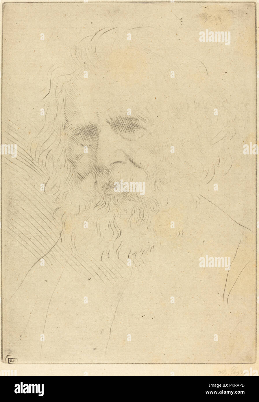 W.H. Longfellow, 1ère plaque. Médium : pointe sèche. Musée : National Gallery of Art, Washington DC. Auteur : Alphonse Legros. Banque D'Images