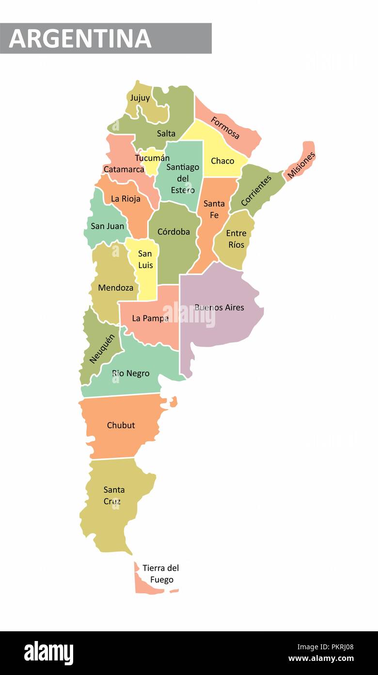 Carte colorée de l'Argentine avec les provinces identifiés Illustration de Vecteur