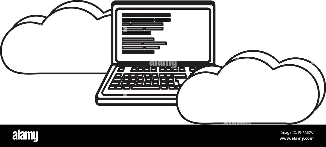 Contours data cloud avec ordinateur portable et la programmation de code Illustration de Vecteur