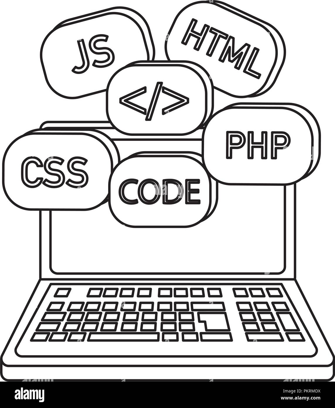 Ordinateur portable avec les grandes lignes du programme du système de code de données Illustration de Vecteur