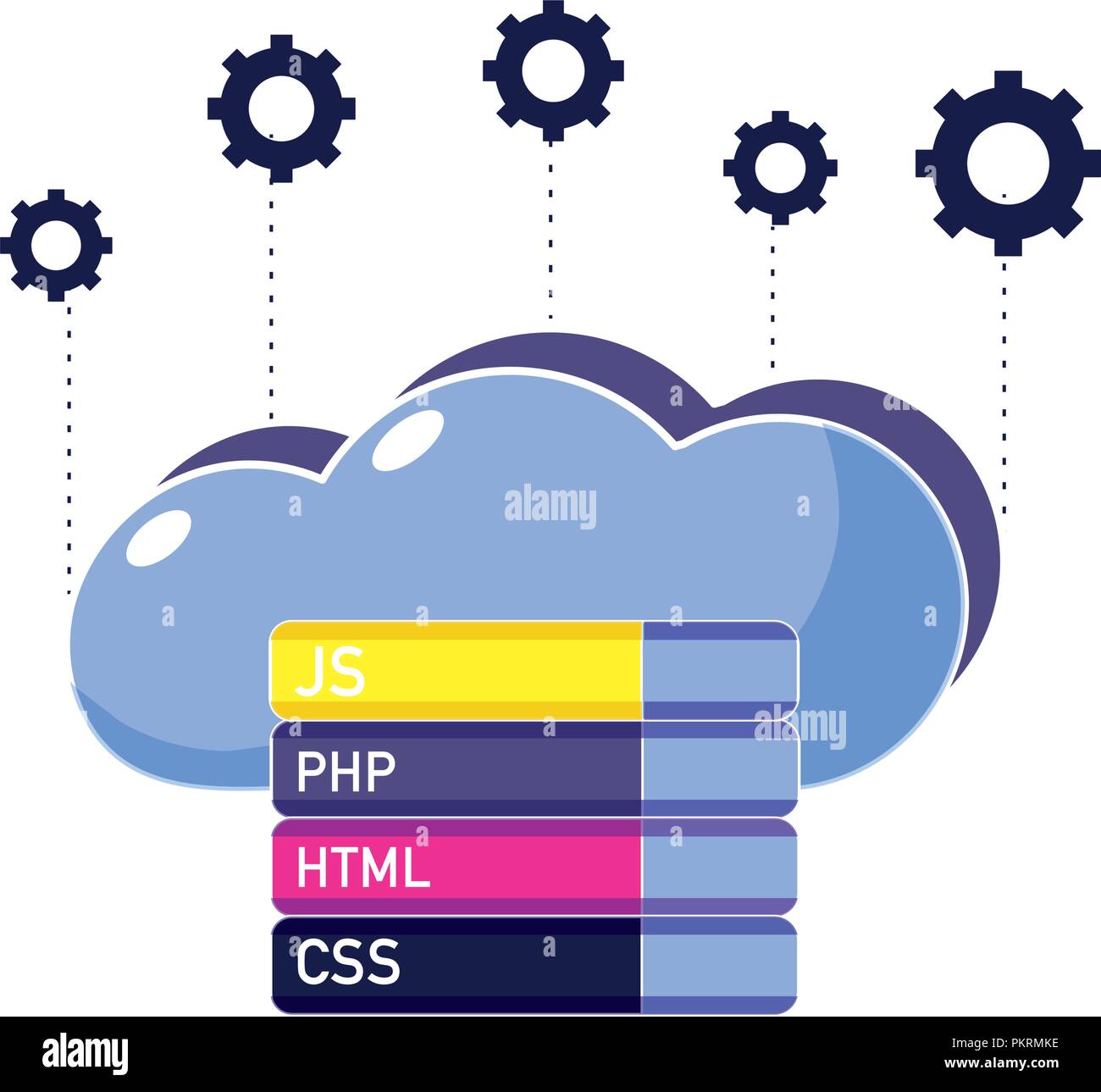 Données cloud avec les pignons et les codes de programmation Illustration de Vecteur
