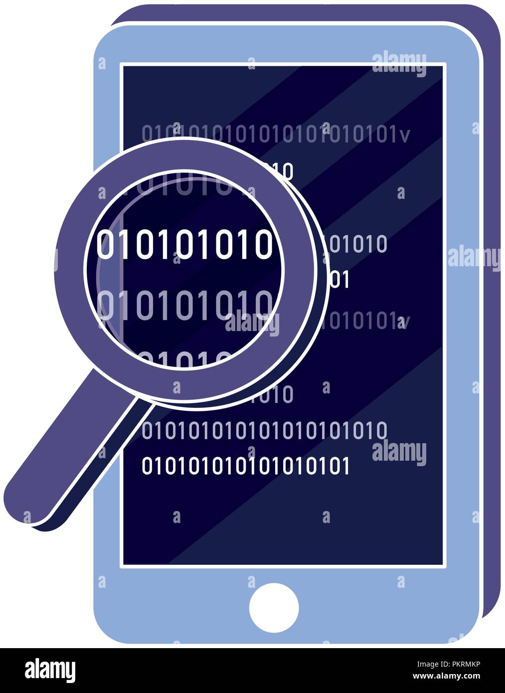 Smartphone et loupe avec programme de code Illustration de Vecteur