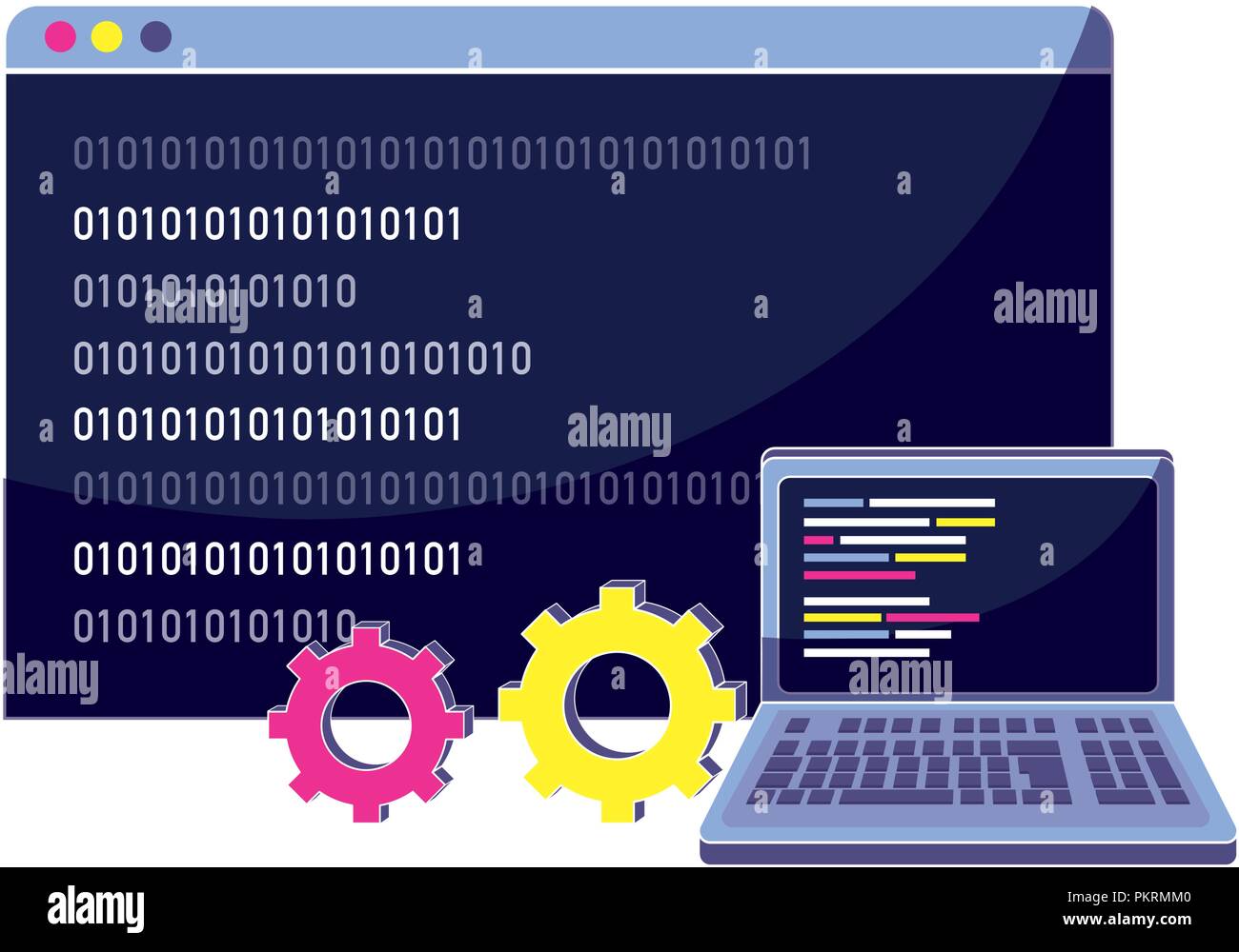 Ordinateur portable et d'un site web avec des données code de programme Illustration de Vecteur