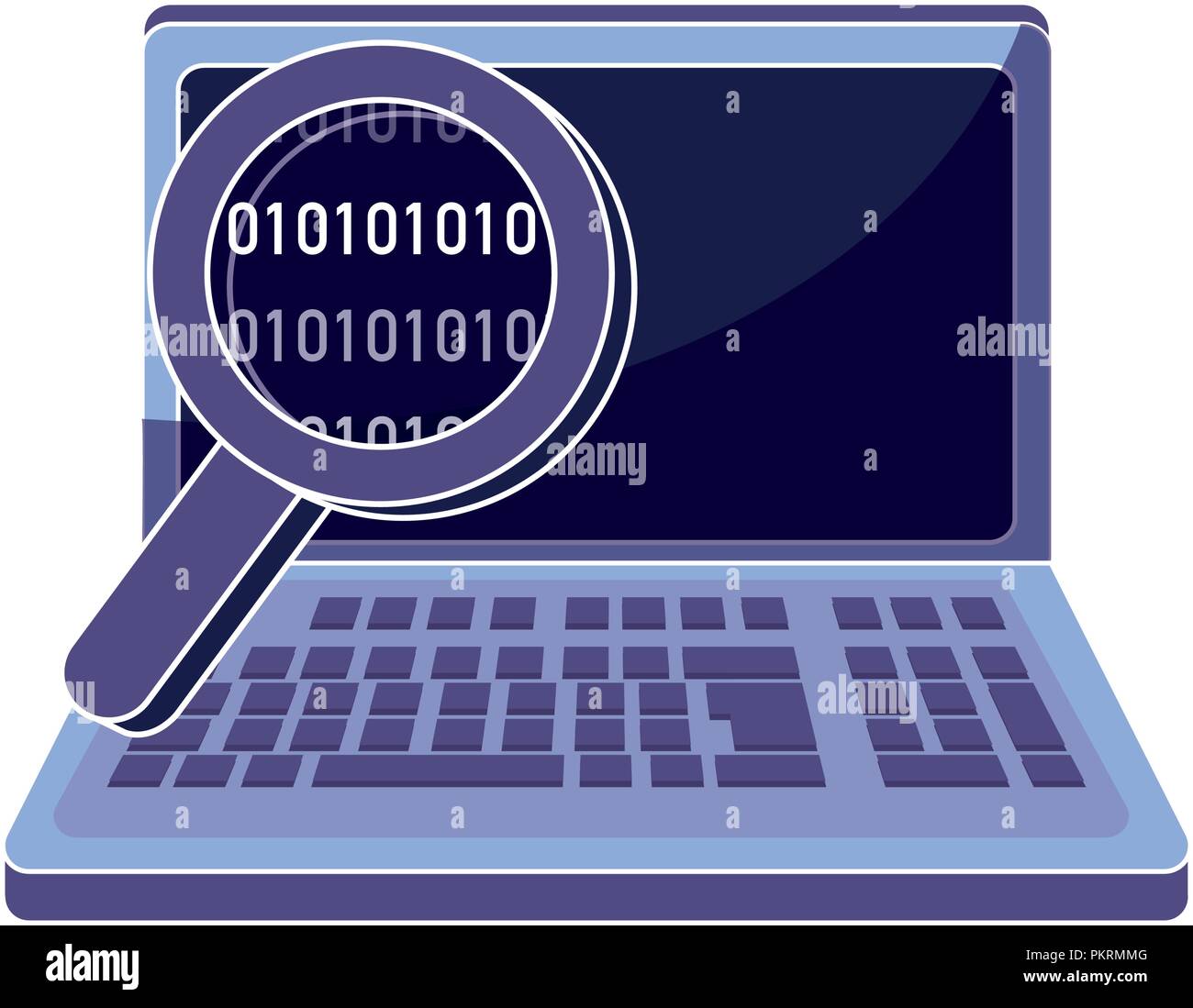 La technologie de l'ordinateur portable avec loupe et code de données Illustration de Vecteur