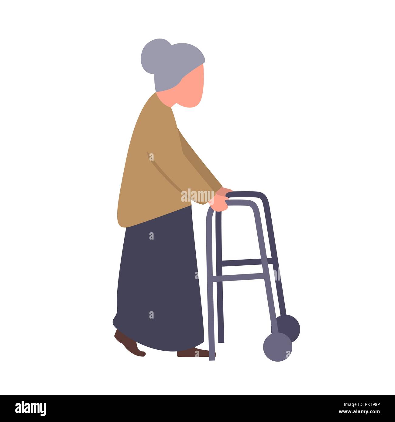 Grand-mère tenir la poignée de Walker. Une femme au centre de réadaptation. Clinique de réadaptation pour les personnes âgées. Illustration de Vecteur