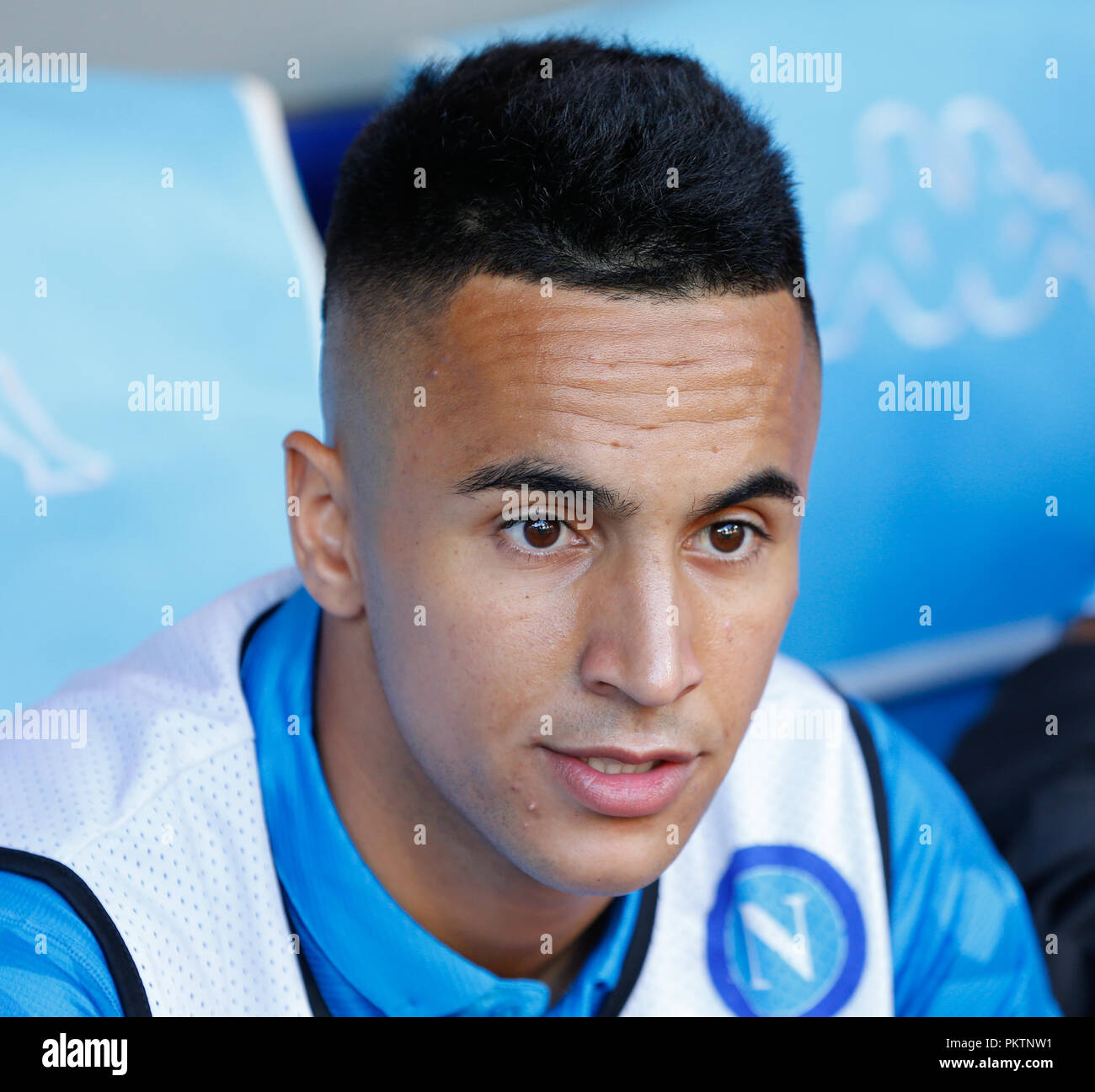 Naples, Campanie, Italie. 15 Sep, 2018. Adam Ounas de SSC Napoli vu avant le match.SSC Napoli contre la Fiorentina lors de la série d'un match de football au stade San Paolo. Score final 1-0 Napoli Fiorentina. Vicinanza/crédit : Ernesto SOPA Images/ZUMA/Alamy Fil Live News Banque D'Images