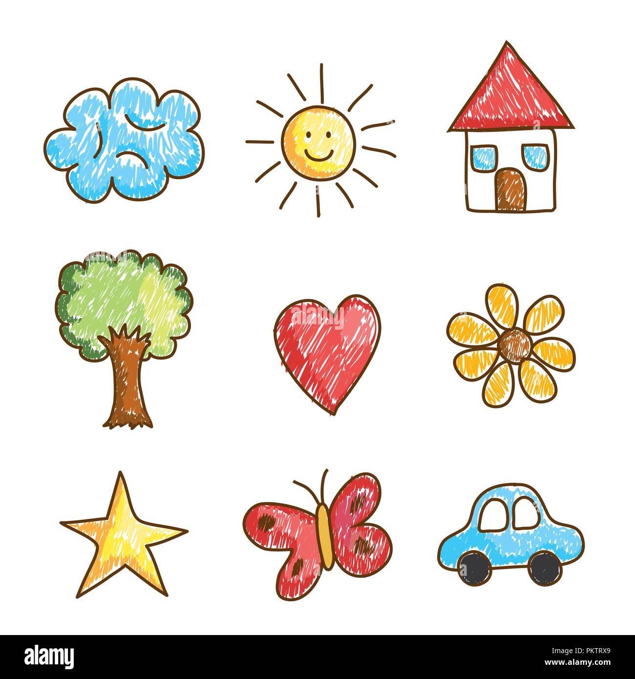 Dessin paysage set icons Illustration de Vecteur