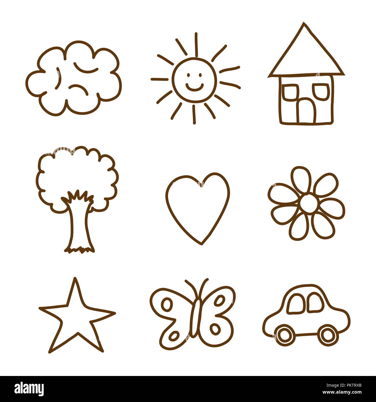 Dessin paysage set icons Illustration de Vecteur