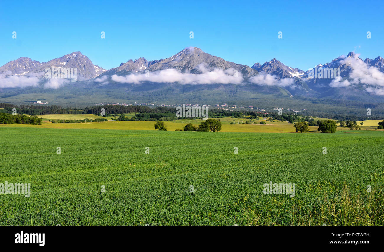 Vue sur les Tatras à partir de la vallée. Banque D'Images