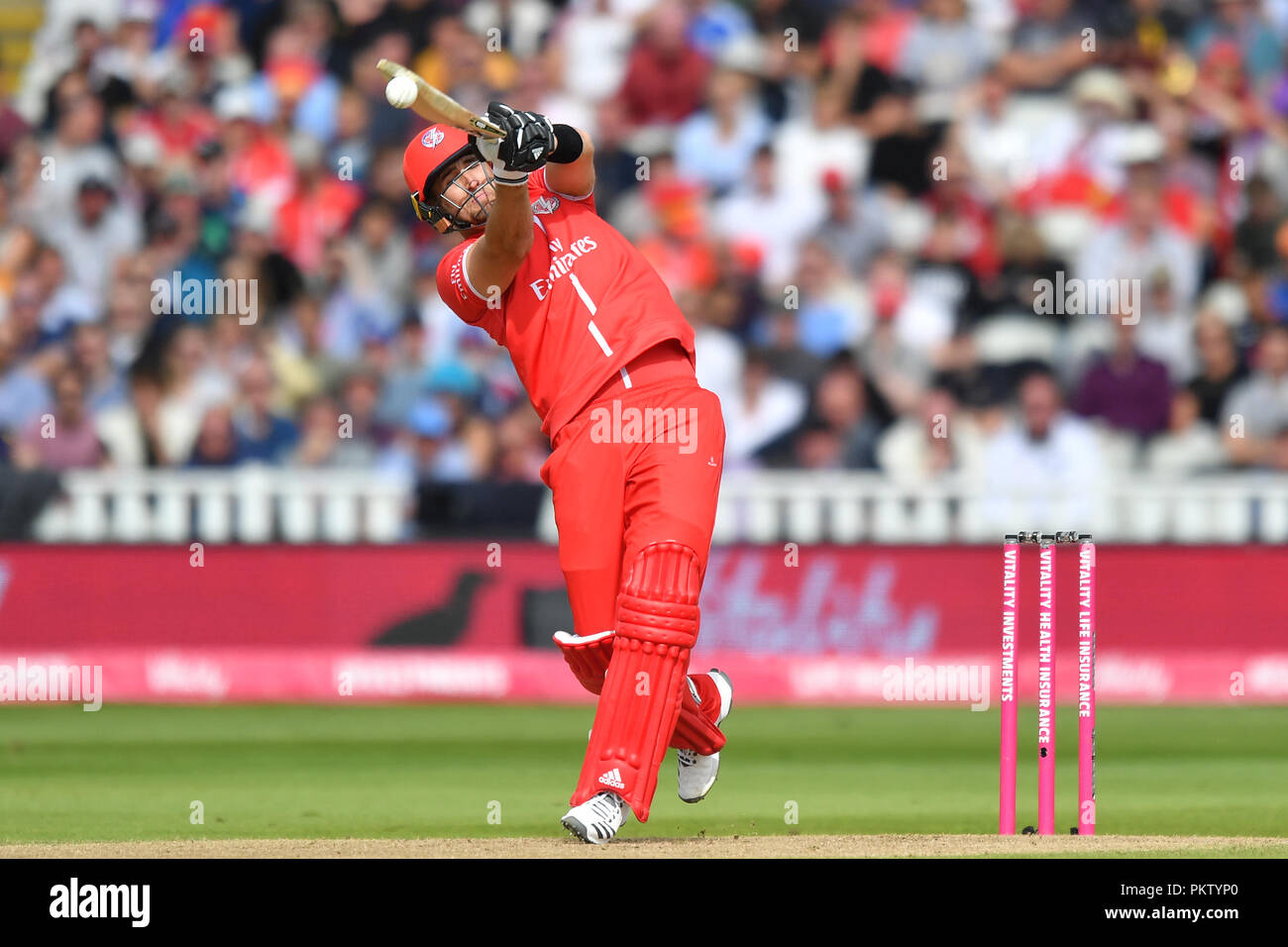 Lancashire Lightning Liam Livingstone au cours de l'épanouissement des chauves-souris T20 Blast Semi finale match le jour des finales à Edgbaston, Birmingham. Banque D'Images