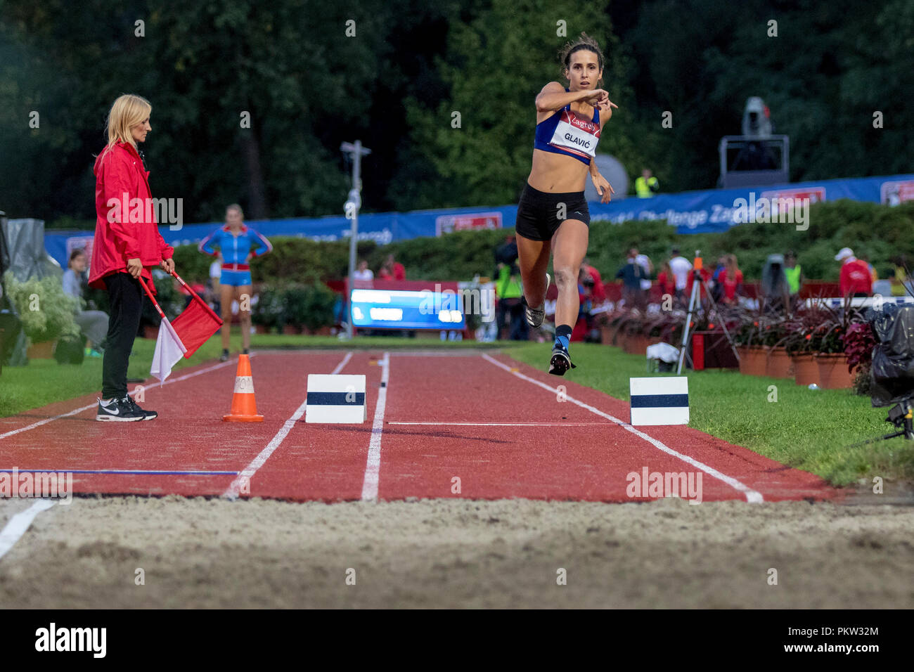 ZAGREB, CROATIE - 4 septembre 2018 : Championnats du Monde de Zagreb, 68e Défi Boris Hanzekovic Memorial. Triple saut sportif Banque D'Images