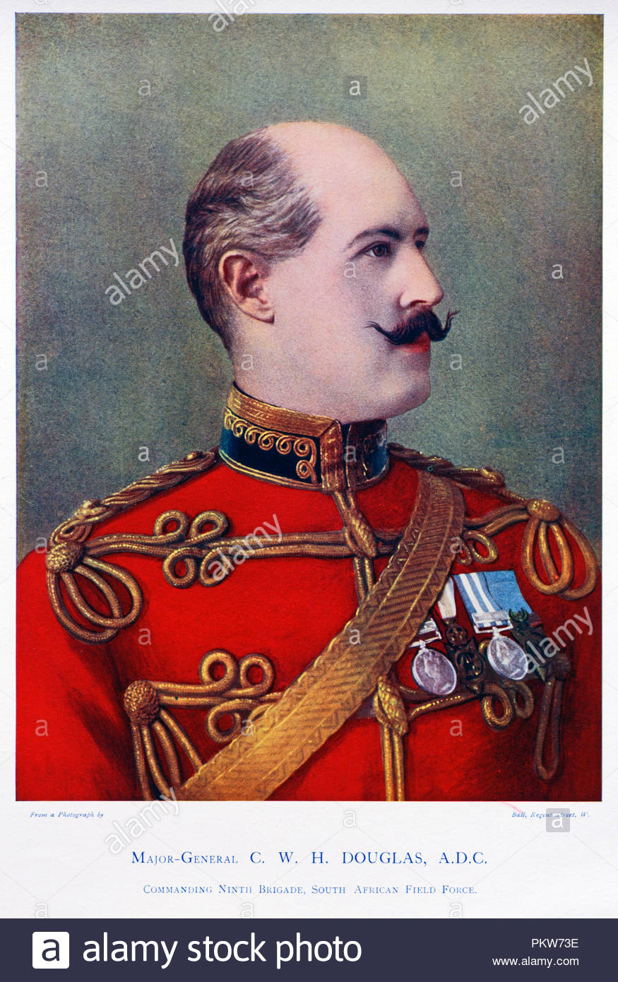 Le major-général Sir Charles Whittingham Horsley Douglas, GCB, ADC, 1850 - 1914, était un officier de l'armée britannique qui a servi dans la deuxième guerre anglo-afghane, la Première Guerre des Boers, l'expédition de Suakin, la seconde Guerre des Boers et la Première Guerre mondiale. Illustration couleur à partir de 1900 Banque D'Images