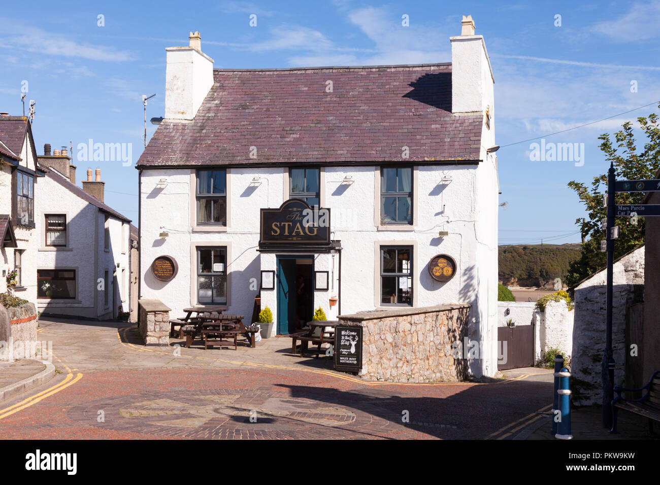 Le pub Stag ou inn, Camaes au Pays de Galles, Royaume-Uni Banque D'Images