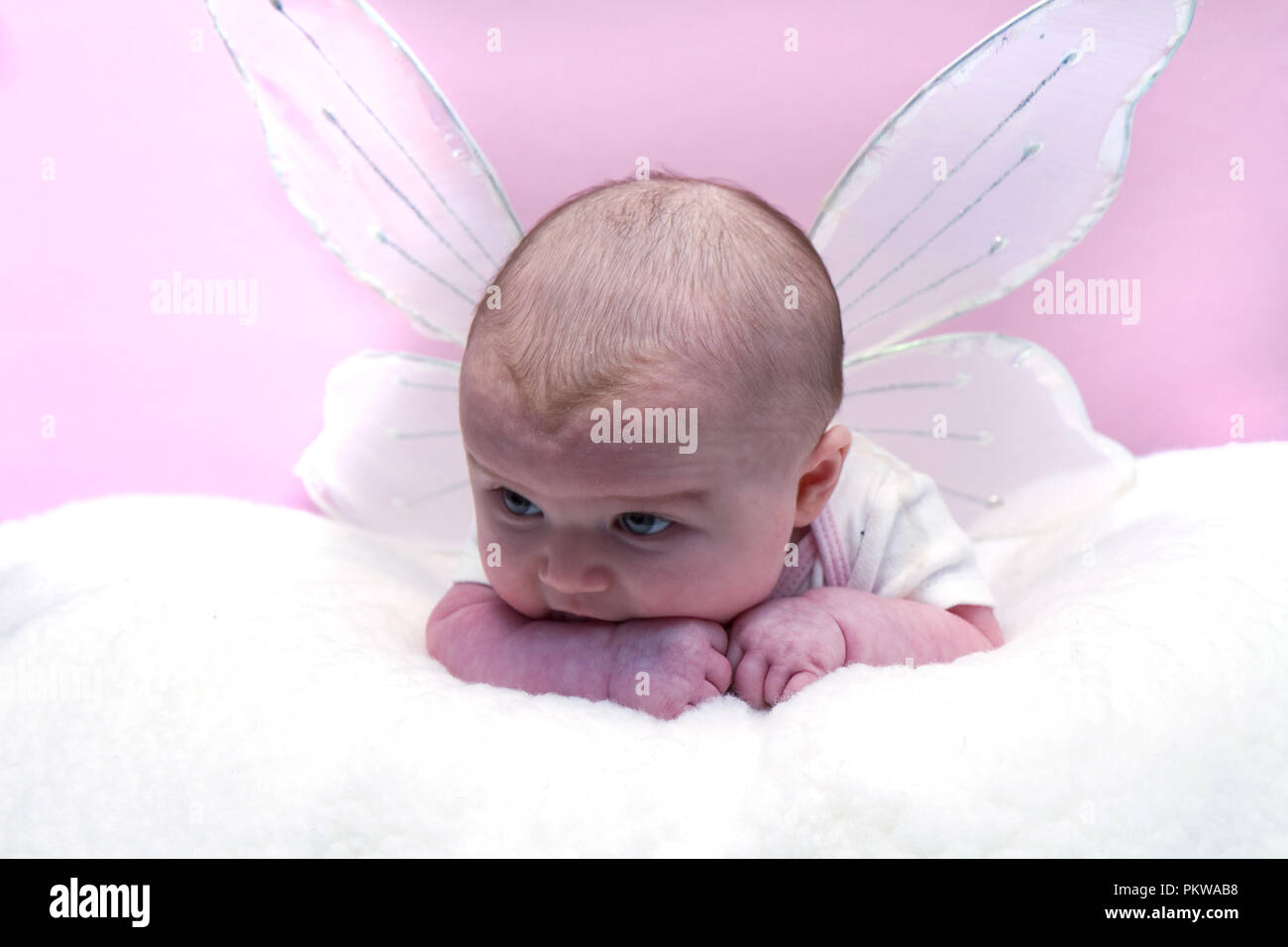 Baby Girl assortiment d'images y compris wearing santa hat, dormir, se laver à remous, pleurant, chef de bande de fleurs et d'ailes angéliques. Banque D'Images