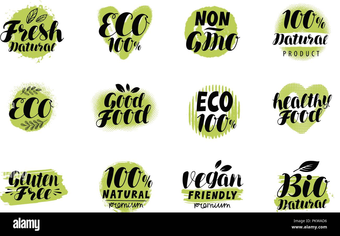 Logo biologique, naturel ou l'étiquette. Badges set Eco. Vecteur de lettrage Illustration de Vecteur