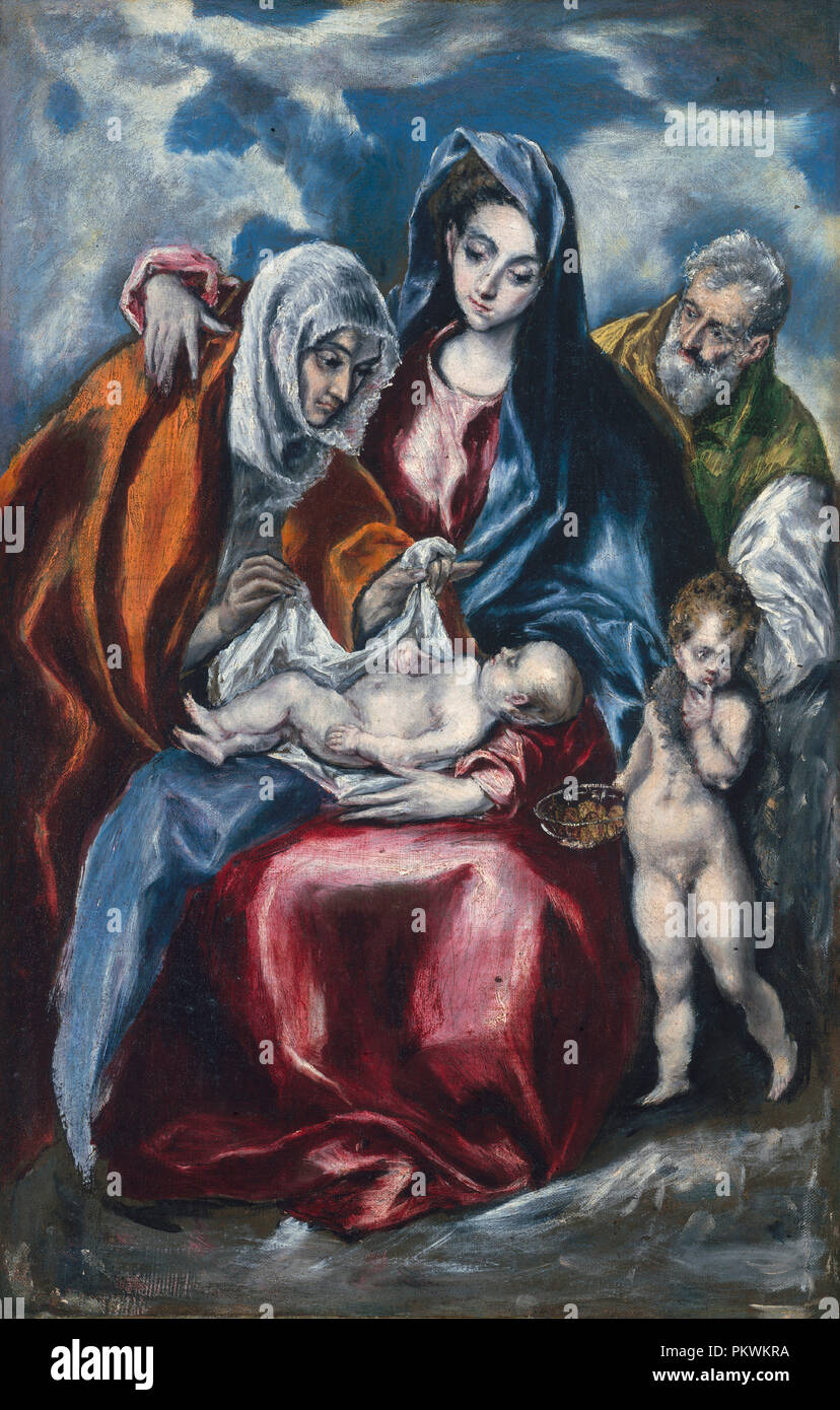 La Sainte Famille avec sainte Anne et l'enfant Jean le Baptiste. En date du : ch. 1595/1600. Dimensions : hors tout : 53,2 x 34,4 cm (20 15/16 x 13 9/16 in.) Encadré : 73 x 54,6 x 6,4 cm (28 3/4 x 21 1/2 x 2 1/2 in.). Médium : Huile sur toile. Musée : National Gallery of Art, Washington DC. Auteur : El Greco (Domenikos Theotokopoulos). Le GRECO, EL. Banque D'Images