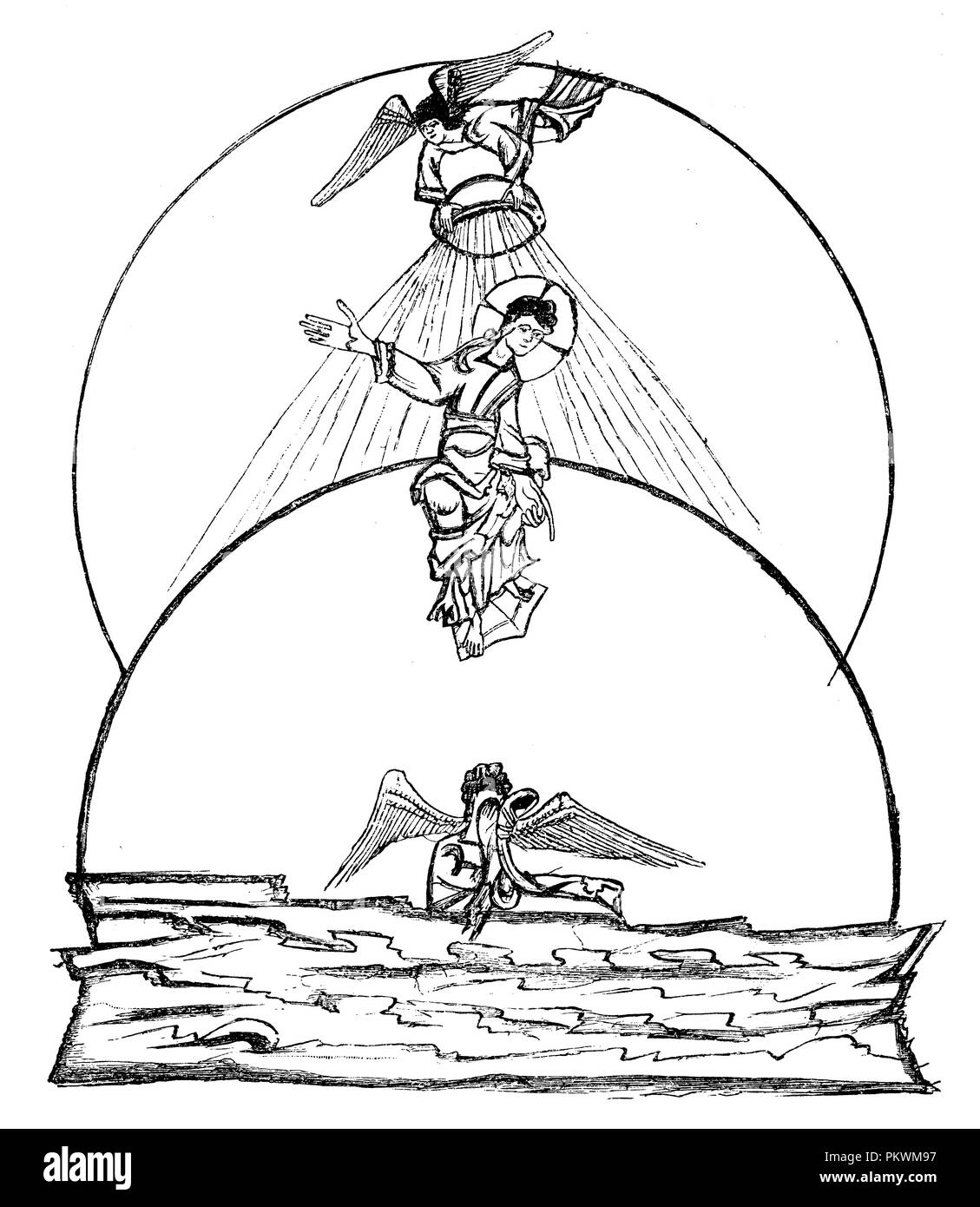 Dieu crée la lumière. De l'anglo-saxon (Kädmon Ceadmon Caedmon, manuscrit, Cedmon), 10e siècle, l'original à la Bodleian Library à Oxford, histoire de la création, Banque D'Images