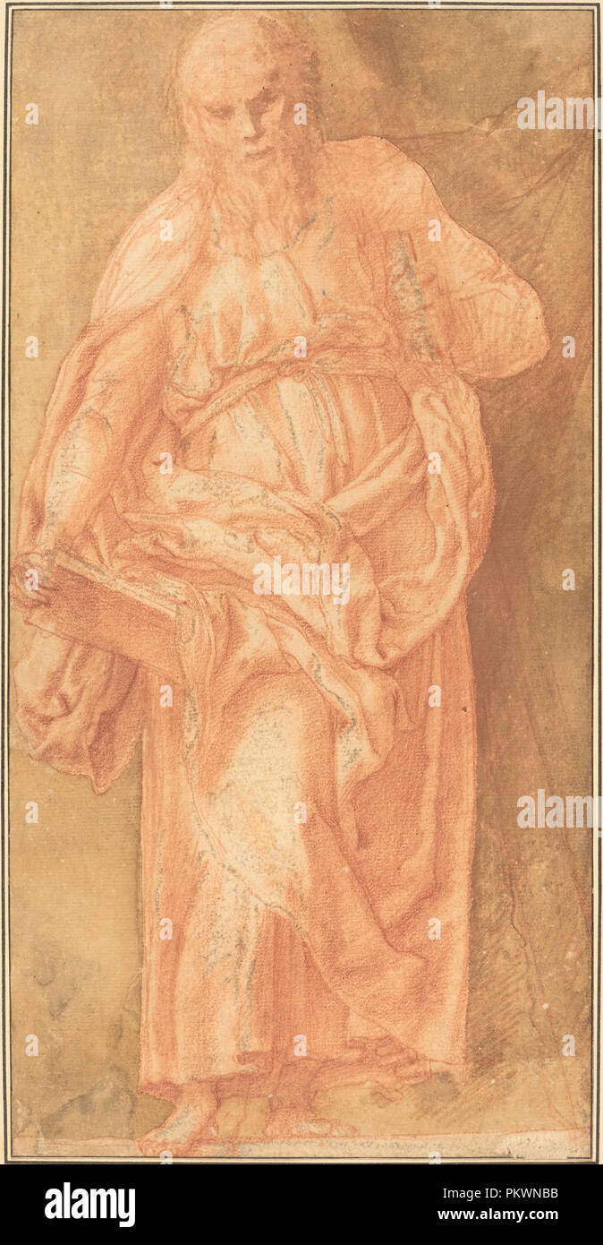 Saint Andrew. Dimensions : hors tout : 39 x 19,8 cm (15 3/8 x 7 13/16 in.). Médium : craie rouge brun et gris avec une withwhite lavage sur papier vergé. Musée : National Gallery of Art, Washington DC. Auteur : GIROLAMO MUZIANO. Banque D'Images