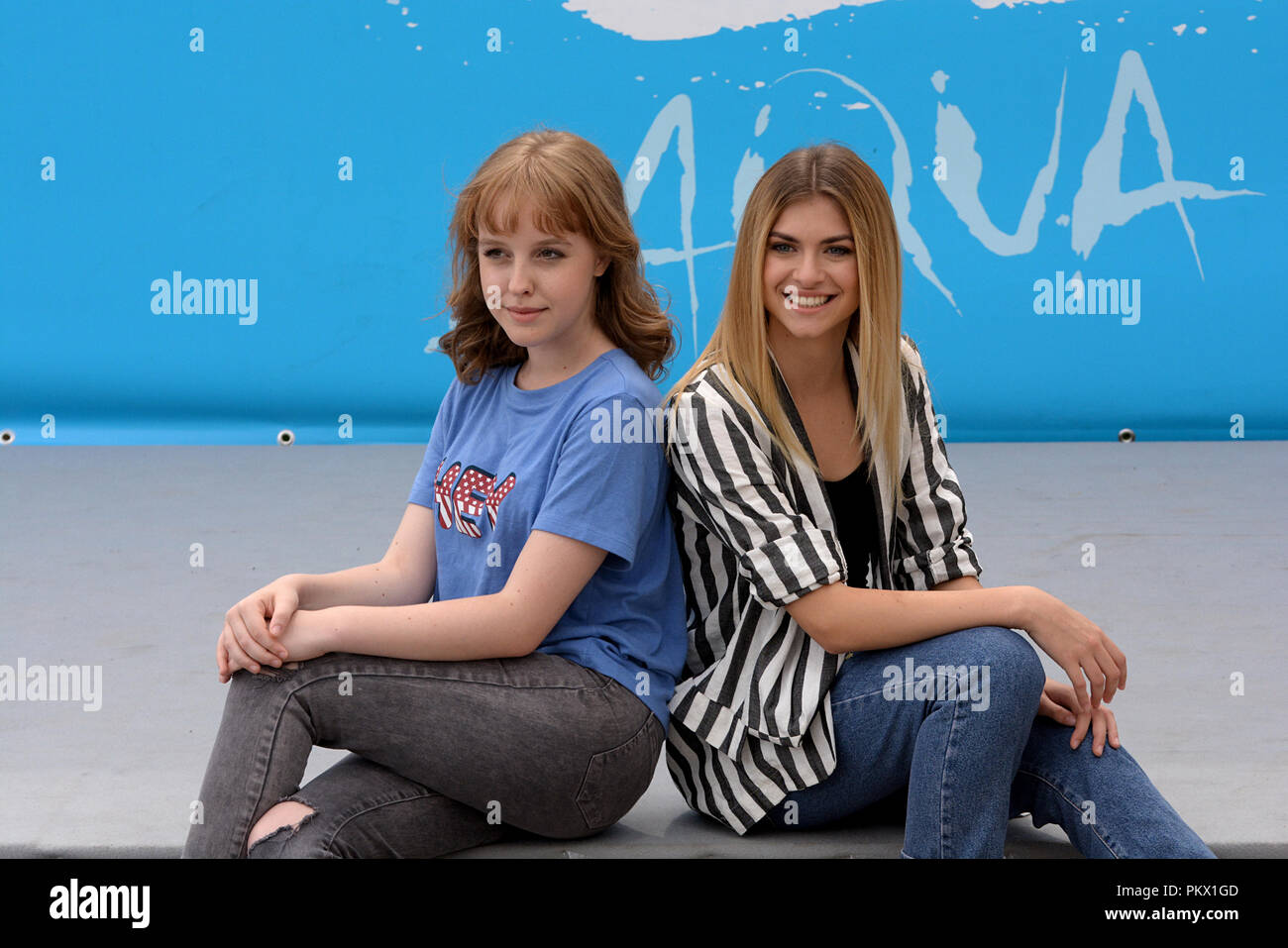 Giffoni, Sa, Italie - 22 juillet 2018 : Sara et Marti, Aurora ( Moroni et Chiara Del Francia ) à Giffoni Film Festival 2018 - le 22 juillet Banque D'Images