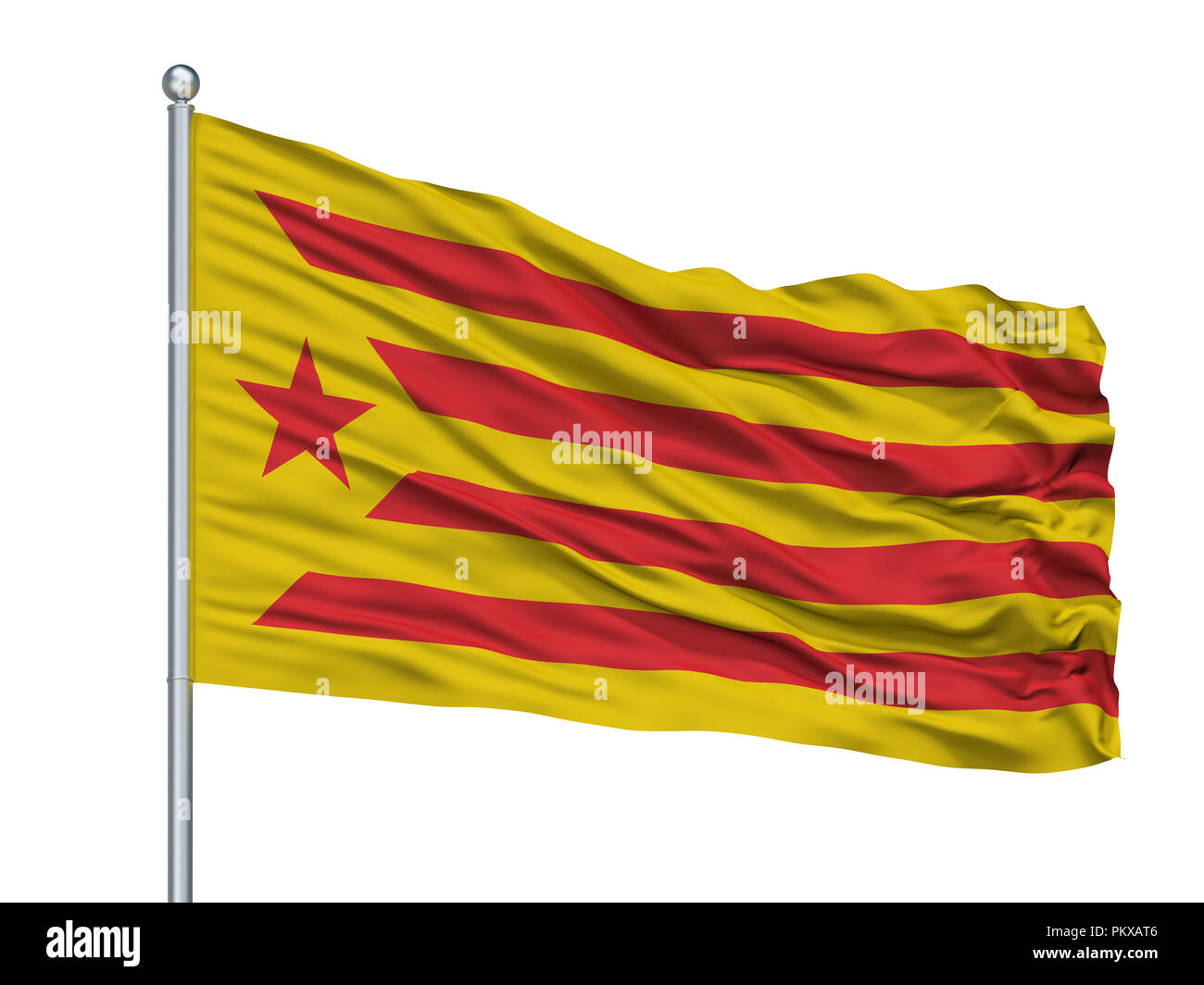 Le nationalisme catalan drapeau sur mât, isolé sur fond blanc, 3D Rendering Banque D'Images