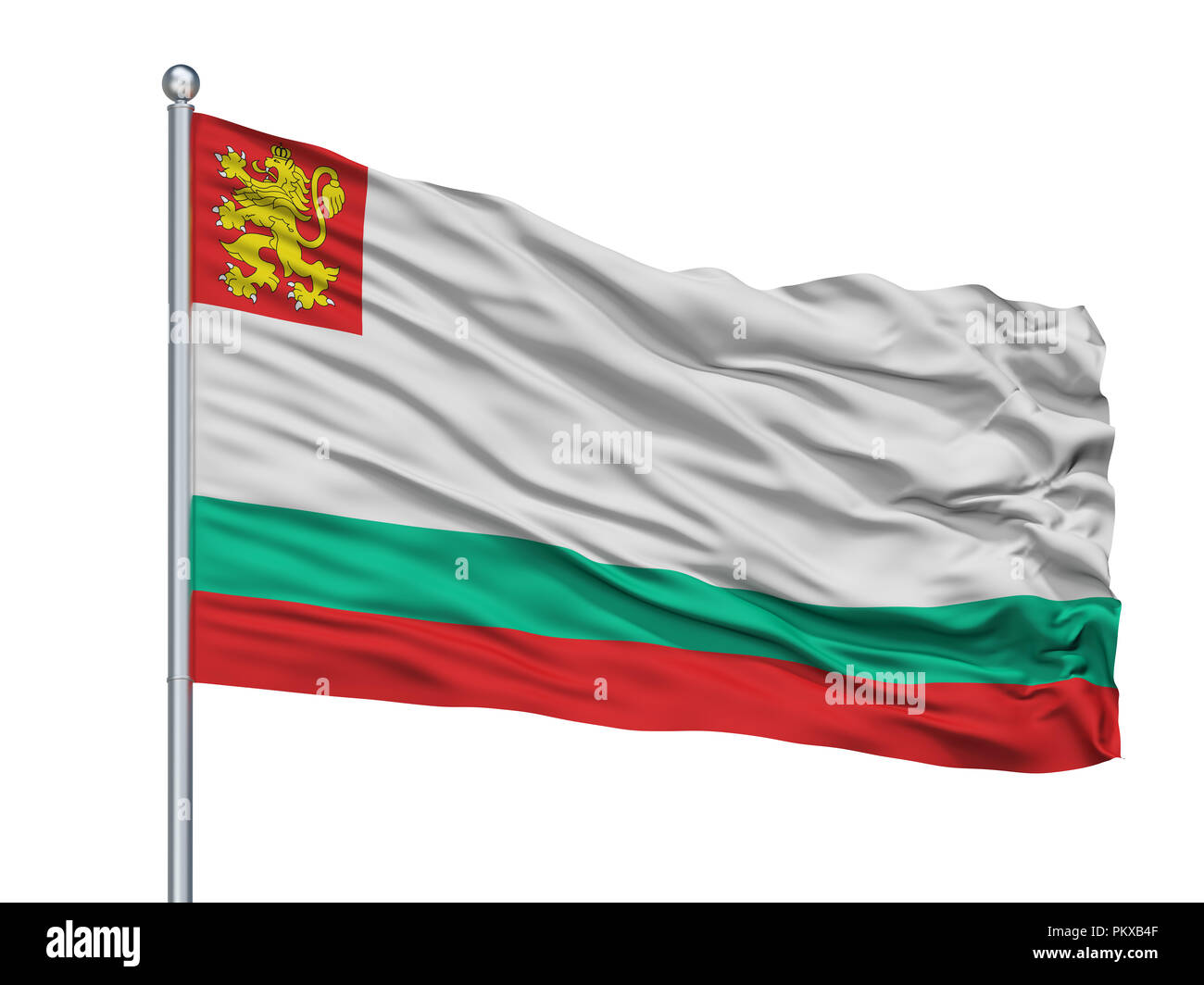 Bulgarie Ensign Naval sur mât, isolé sur fond blanc, 3D Rendering Banque D'Images