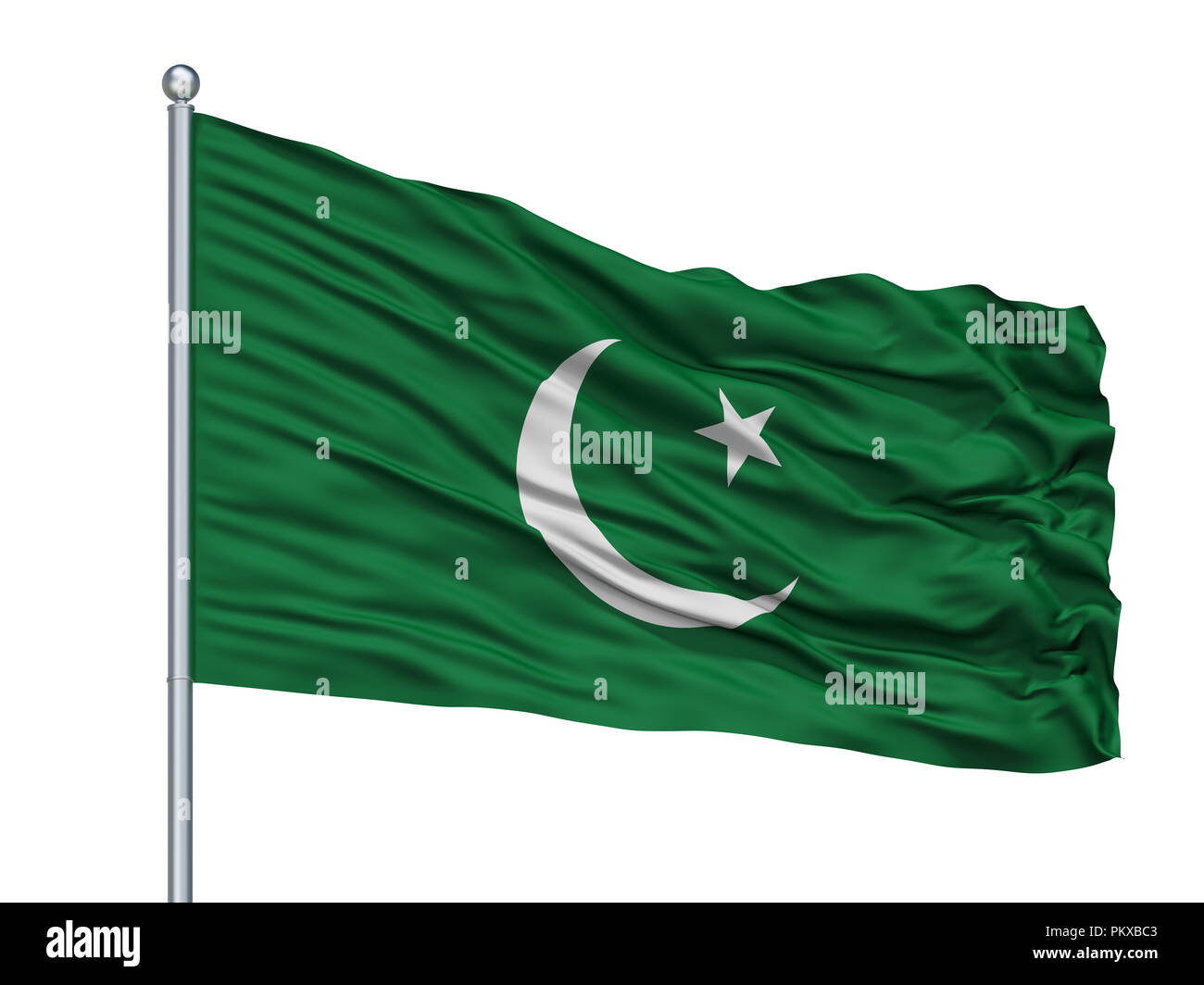 Ligue Musulmane pakistanaise drapeau sur mât, isolé sur fond blanc, 3D Rendering Banque D'Images