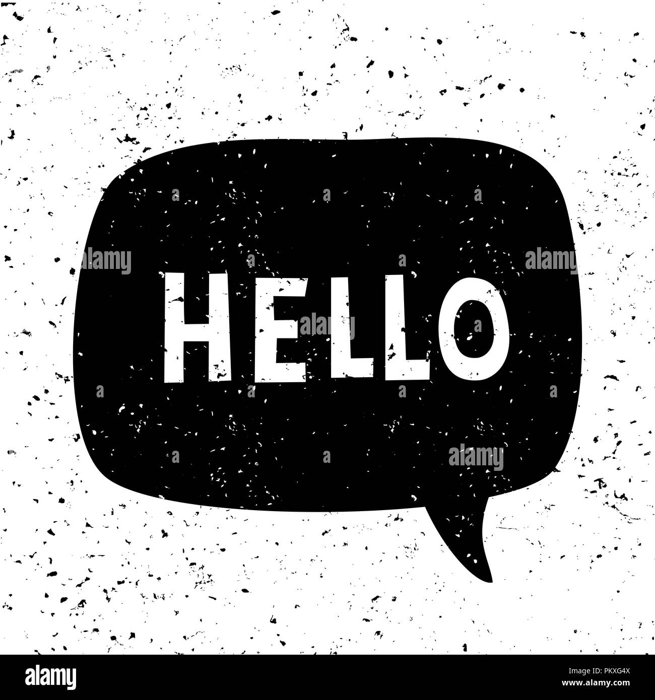 Bonjour - style vintage design typographique, le texte en blanc, noir bulle, isolé sur fond blanc. L'art de mur, carte de vœux, t-shirt, social m Illustration de Vecteur