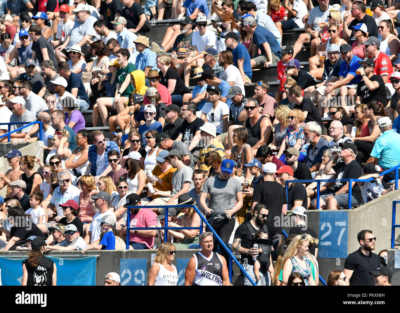 Lamport Stadium à Toronto, Ontario, Canada, le 15 septembre 2018. Fans de Toronto Wolfpack dans les stands lors du Toulouse Olympique Toronto Wolfpack v dans le Super 8'S les qualifications. Credit : Touchlinepics/Alamy Live News Banque D'Images