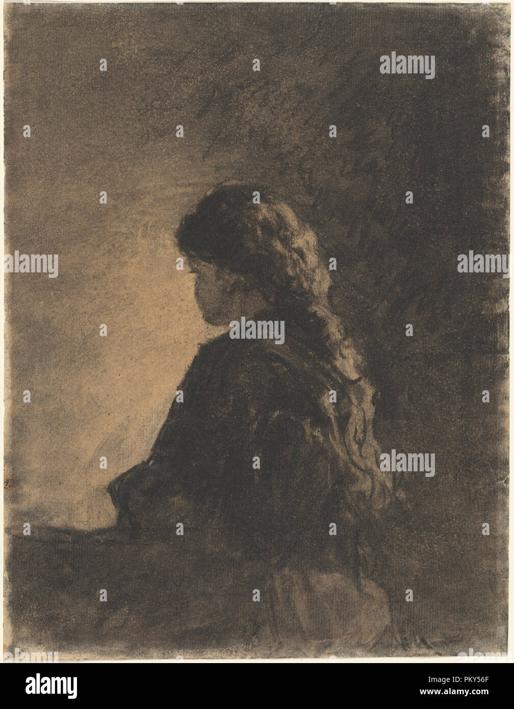 Jeune fille assise. En date du : ch. 1875. Fiche technique : Dimensions : 29,1 × 22,4 cm (11 7/16 × 8 13/16 in.). Médium : Fusain sur papier vergé. Musée : National Gallery of Art, Washington DC. Auteur : William Morris Hunt. Banque D'Images