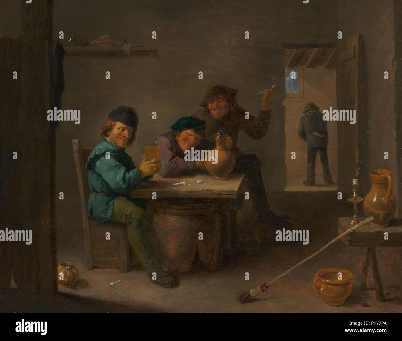 Paysans dans une taverne. En date du : ch. 1633. Dimensions : hors tout : 31,8 x 40,5 cm (12 1/2 x 15 in.) 15/16 : 48,3 x 56,5 encadré x 4,4 cm (19 x 22 1/4 x 1 3/4 in.). Médium : Huile sur panneau. Musée : National Gallery of Art, Washington DC. Auteur : Teniers le Jeune, DAVID. Banque D'Images