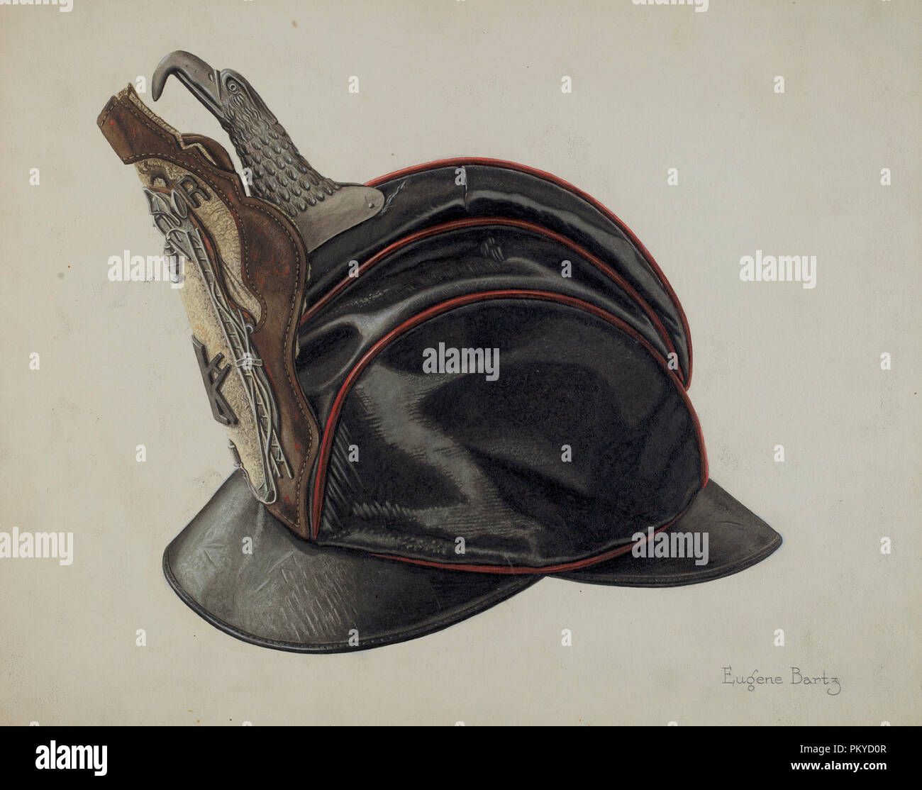 Casque De Pompier. En Date Du : Ch. 1939. Dimensions : Hors Tout : 28 X  35,7 Cm (11 X 14 1/16 In.). Médium : Aquarelle, Mine De Plomb Et Crayon De