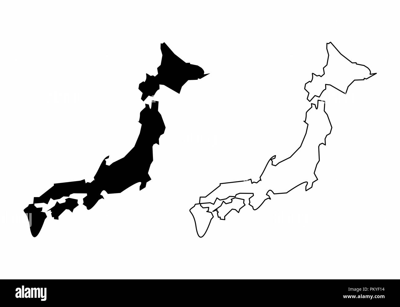 Cartes du Japon simplifiée. Le noir et blanc donne un aperçu. Illustration de Vecteur