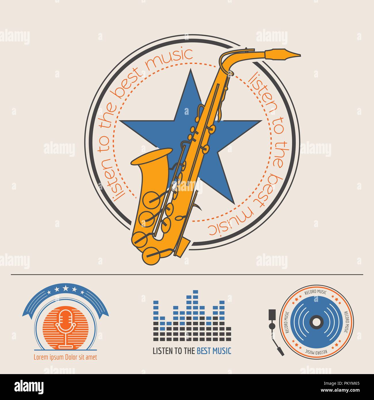 Instruments de musique logos et insignes. Modèle de graphique. Vector illustration Illustration de Vecteur