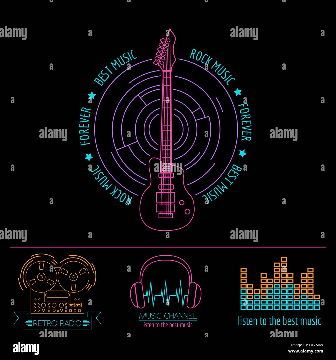 Instruments de musique logos et insignes. Modèle de graphique. Vector illustration Illustration de Vecteur