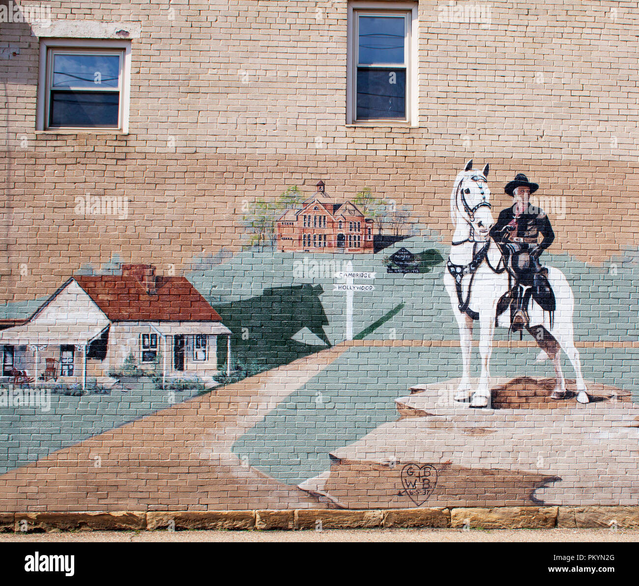 La murale Hopalong Cassidy à Cambridge, Ohio, célèbre le héros cow-boy emblématique des films occidentaux classiques et des émissions de télévision, capturant nostalgique Americ Banque D'Images