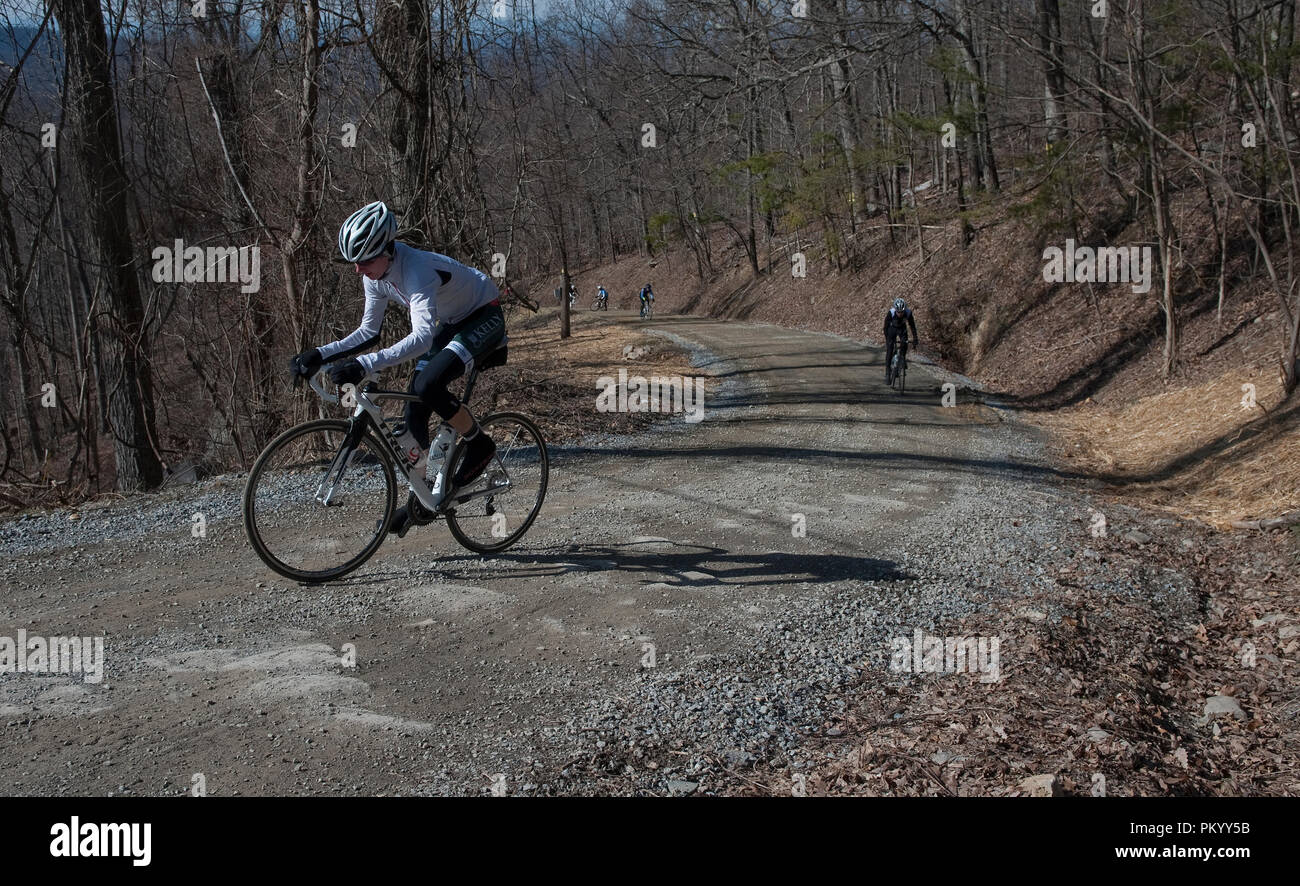 États-unis - HPC : / Location Outfitters U-19 cycling team avec leur chemin jusqu'Morgan Mill un vraiment raide et longue montée près du Mont du temps Banque D'Images