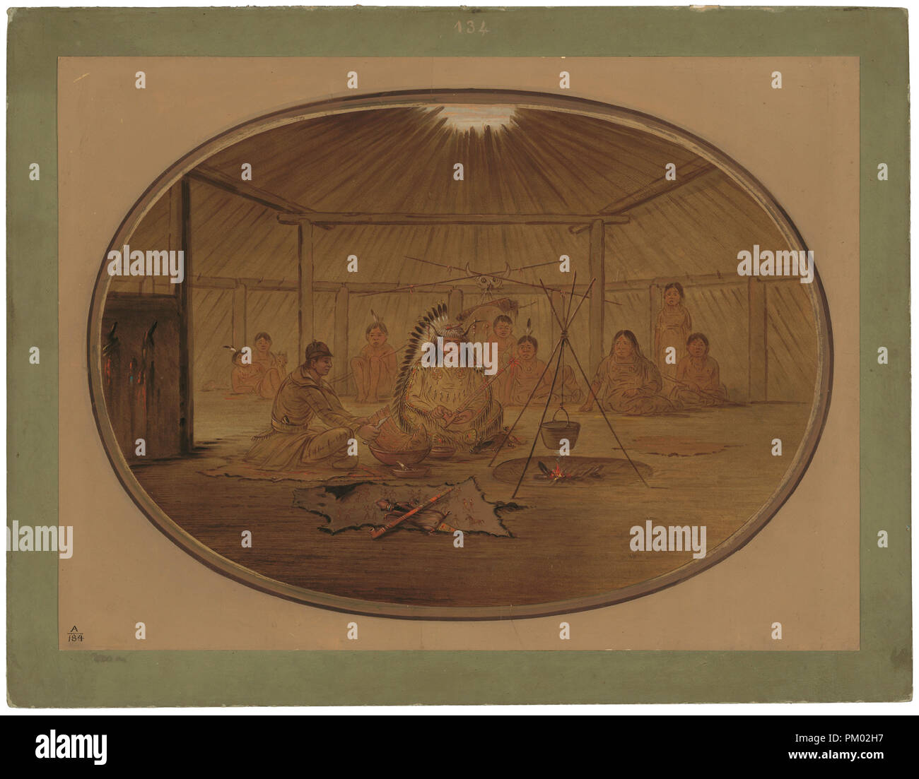 Catlin festoyé par le chef mandan. En date du : 1861/1869. Dimensions : hors tout : 46,3 x 62,4 cm (18 1/4 x 24 9/16 in.). Technique : Huile sur carton monté sur carton. Musée : National Gallery of Art, Washington DC. Auteur : George Catlin. Banque D'Images