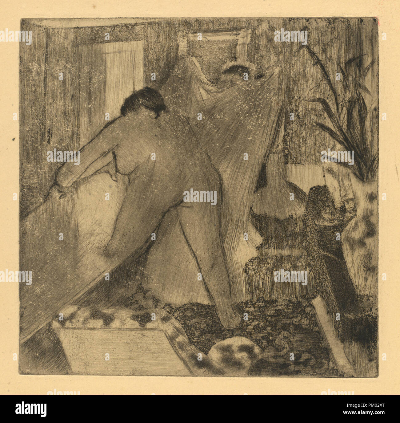 Laissant la baignoire (la sortie du bain). En date du : ch. 1879/1880. Fiche technique : Dimensions : 23 x 18 cm (9 1/16 x 7 1/16 in.). Technique : crayon électrique, eau-forte, pointe sèche et aquatinte. Musée : National Gallery of Art, Washington DC. Auteur : Edgar Degas. Banque D'Images