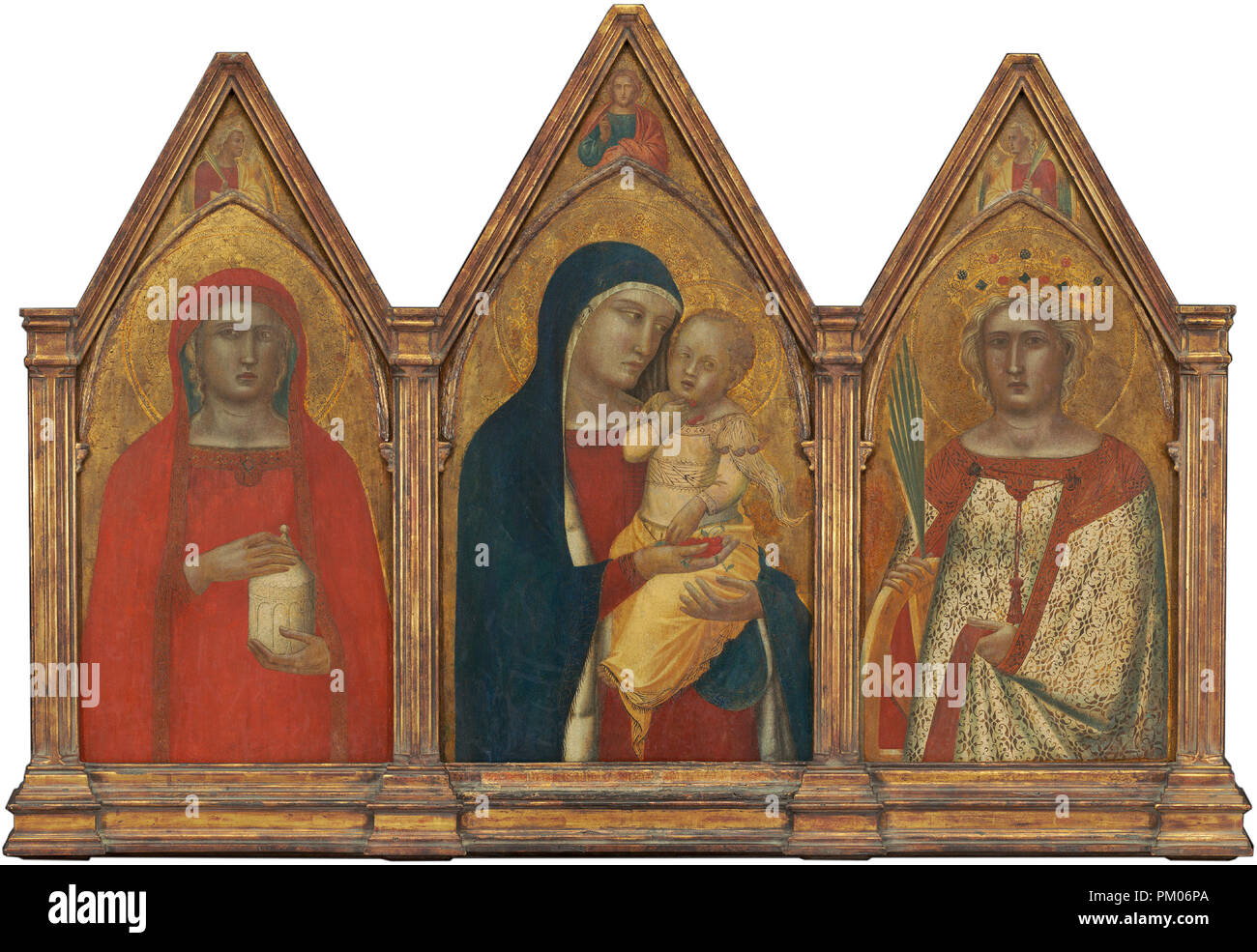 Vierge à l'enfant avec la bénédiction, le Christ et les Saints Marie Madeleine et Catherine d'Alexandrie avec les anges [ensemble] triptyque. En date du : probablement 1340. Medium : Oil on panel transférée à toile. Musée : National Gallery of Art, Washington DC. Auteur : Pietro Lorenzetti. Banque D'Images