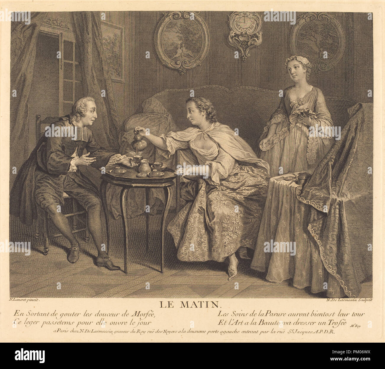 Le matin. En date du : 1741. Technique : gravure et la gravure. Musée : National Gallery of Art, Washington DC. Auteur : Nicolas de Larmessin IV après Nicolas Lancret. Nicolas Lancret. NICOLAS DE LARMESSIN. Banque D'Images