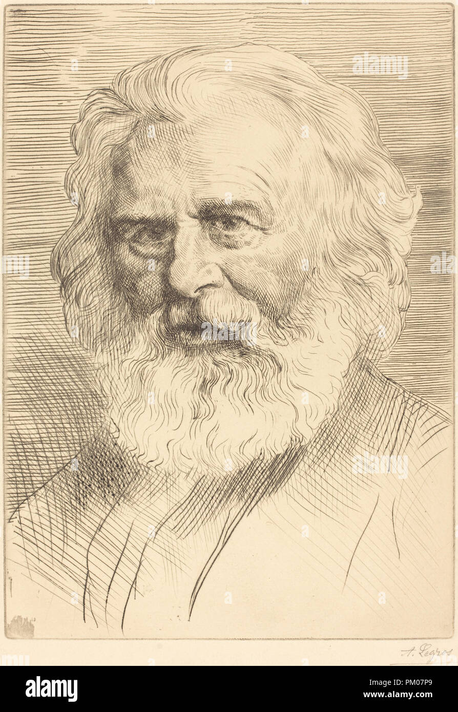 W.H. Longfellow, 1ère plaque. Technique : eau-forte et pointe sèche. Musée : National Gallery of Art, Washington DC. Auteur : Alphonse Legros. Banque D'Images
