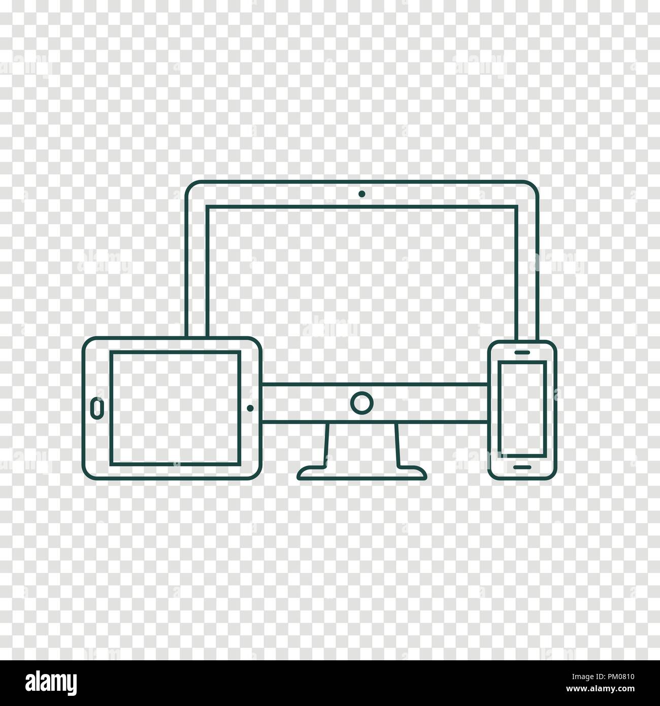 Ordinateur de bureau, tablet pc et mobile d'icônes de lignes téléphoniques Illustration de Vecteur