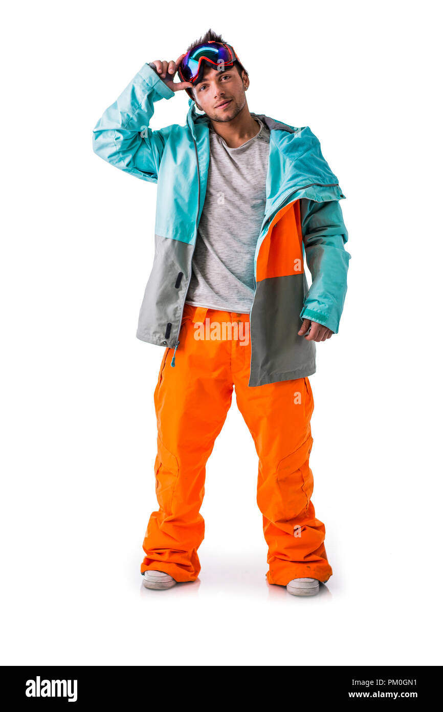 Friendly séduisant jeune homme skieur ou snowboarder isolated on white smiling Banque D'Images