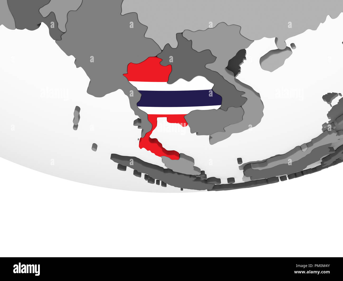 La Thaïlande le globe politique gris avec drapeau. 3D illustration. Banque D'Images