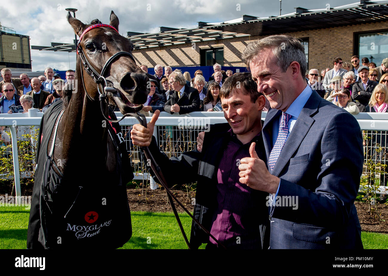 Curragh, KIL, USA. 16 Sep, 2018. 16 septembre 2018 : Scatter Skitter », montée par Ronan Whelan, gagne le Moyglare Stud Stakes sur Champions irlandais Curragh Hippodrome Enjeux à jour le 16 septembre 2018 en Irlande, Curragh. Scott Serio/ESW/CSM/Alamy Live News Banque D'Images